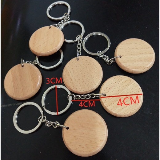 Móc khóa bằng gỗ tròn vuông trái tim MKDIY1 có phôi có thể in chữ khắc lazer