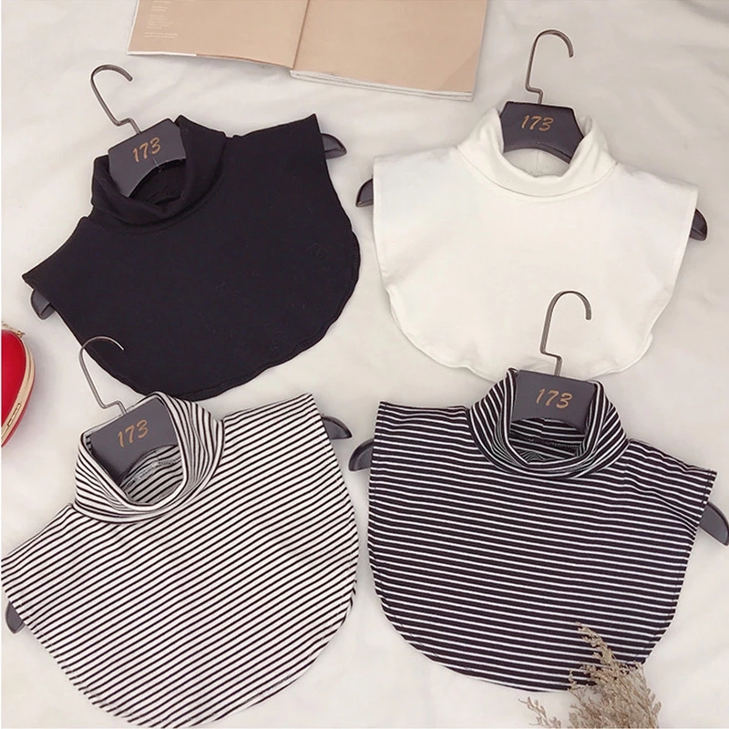 Cổ áo giả dệt kim màu trơn phối bèo tháo rời linh hoạt cho nữ