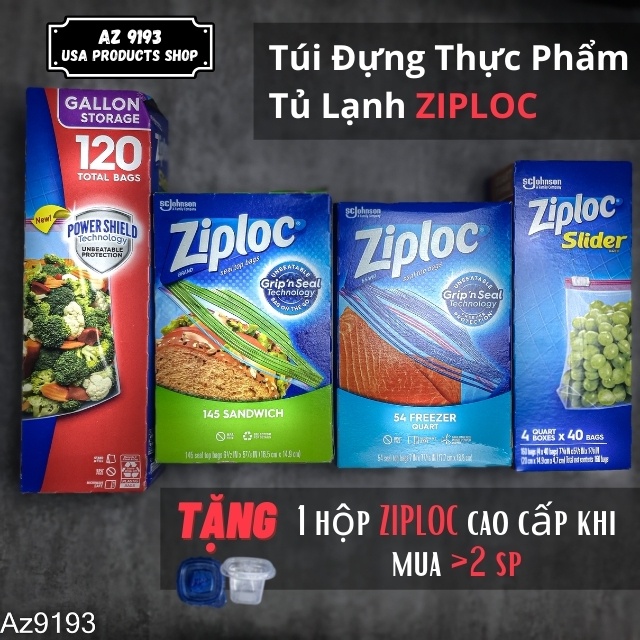 Túi Đựng Thực Phẩm Tủ Lạnh Ziploc (ziplock), Mua Tại Mỹ - Đồ Khô, Đồ Đông Lạnh, Đồ Tươi Sống - Az9193