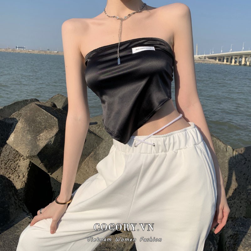 Cocory vn Áo Ống Chất Satin Phối Dây Cột Quyến Rũ Thời Trang Dành Cho Nữ | BigBuy360 - bigbuy360.vn