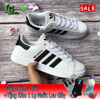 [TẶNG TẤT + NƯỚC LAU GIÀY] Giày DAS Trơn 3Sọc Đen Trắng Nam Nữ