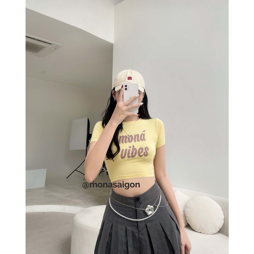 MONÁ - Áo croptop thun cotton 4 chiều co giãn - VIBE CROPTOP VÀNG