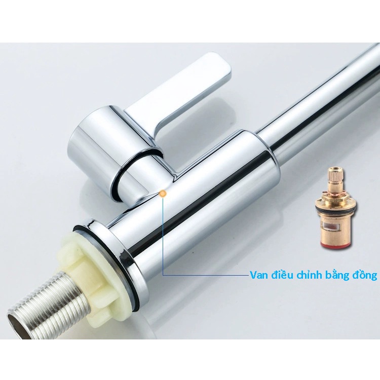 Vòi rửa chén bát lạnh thân cứng inox 304 mạ màu bạc [Ngắn] cao cấp