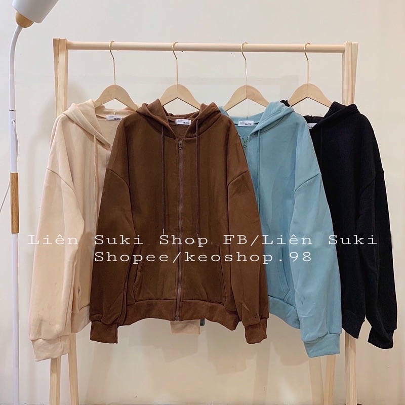 Áo khoác nỉ mũ khoá trơn nhiều màu