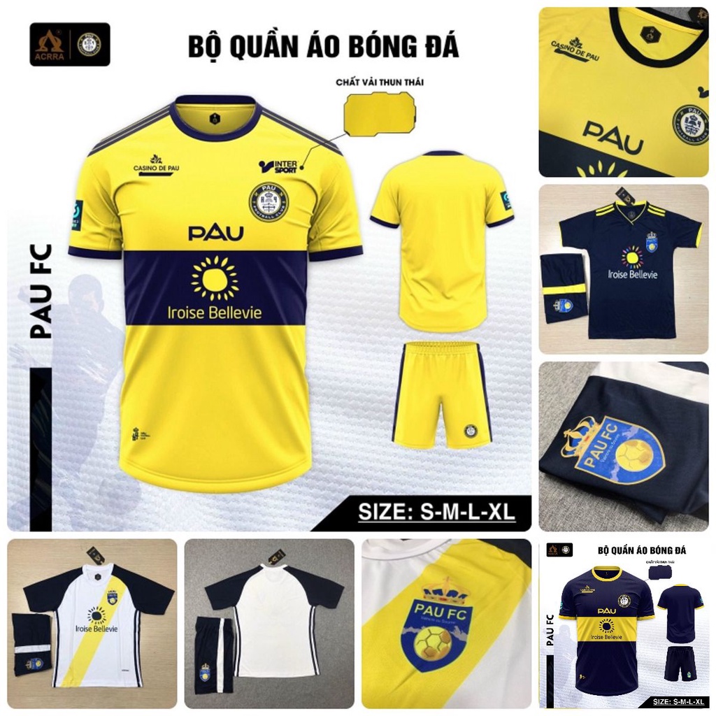 Bộ Quần Áo Bóng Đá CLB Pau FC Vải Thun Thái - Đồ Đá Banh QH pp Bởi Be Happy Sport