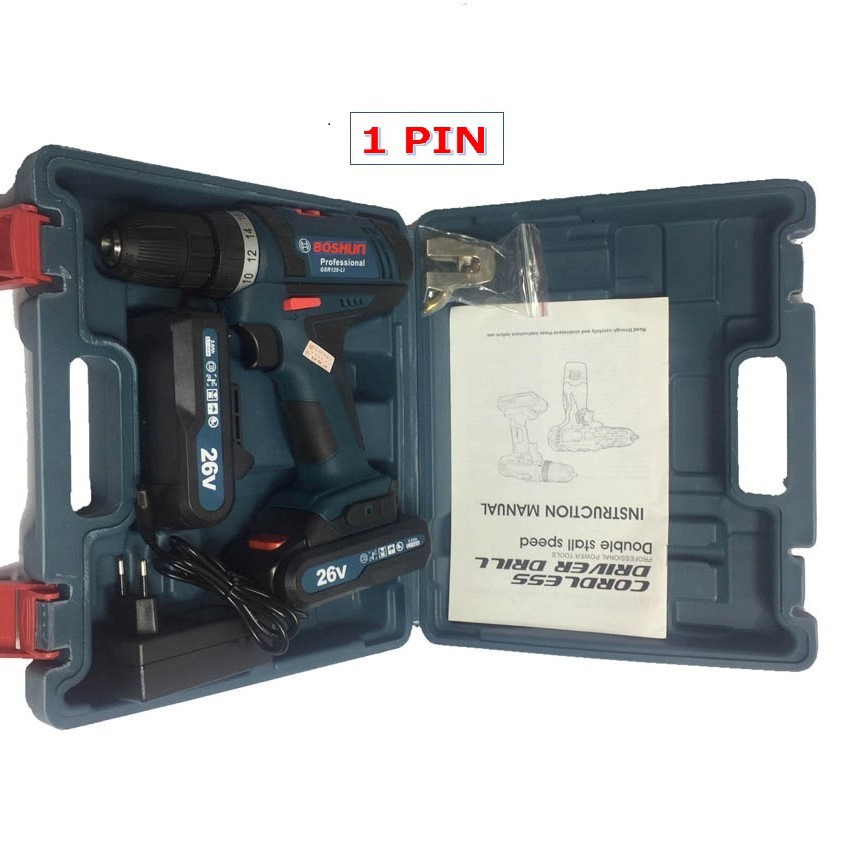 Máy khoan pin BOSHUN 26V 1 pin TẶNG MŨI KHOAN Made in JAPAN