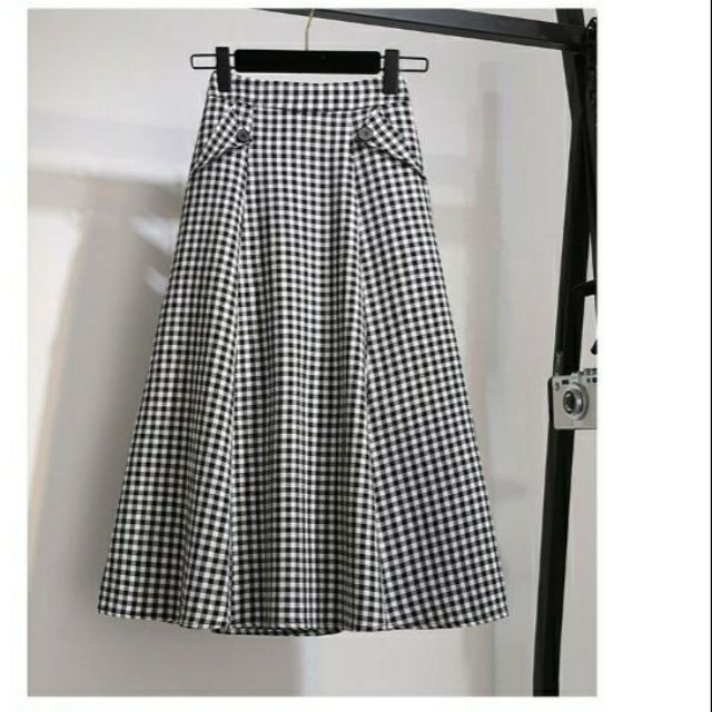 Chân váy Midi phối túi thực 2 bên