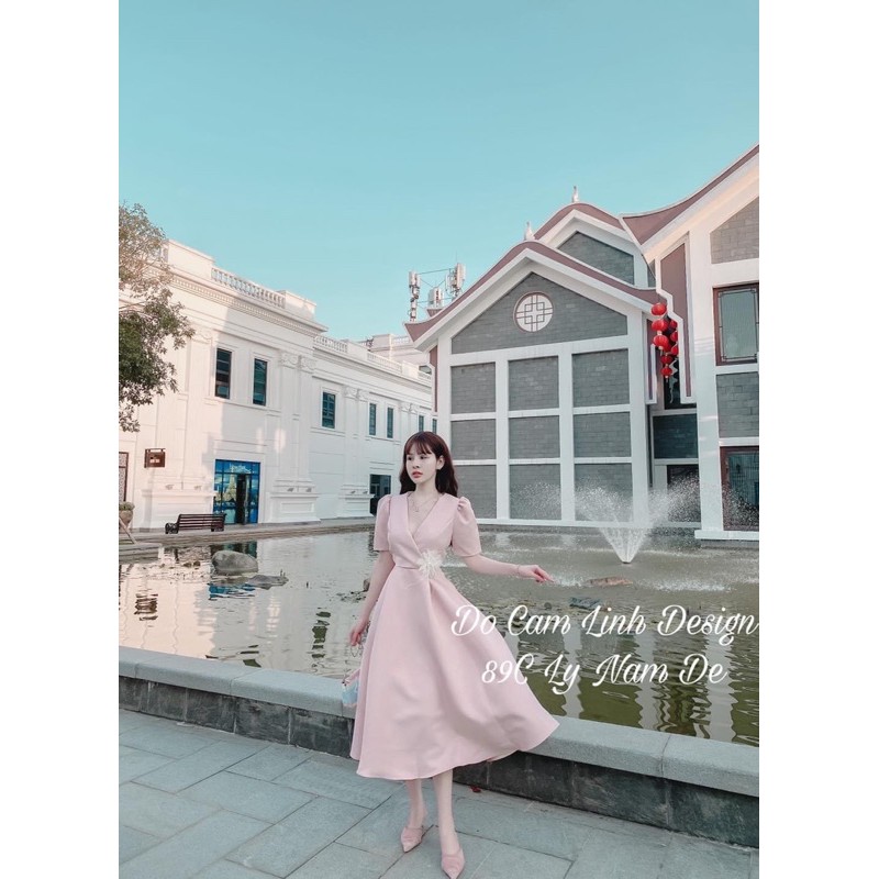 [Mã WASTUP9 giảm 10% tối đa 30K đơn 150K] Đầm dự tiệc tay bồng cổ V cài hoa | BigBuy360 - bigbuy360.vn