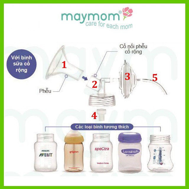 Phụ kiện máy hút sữa Maymom - Tương thích với các dòng máy Spectra và bình sữa cổ rộng