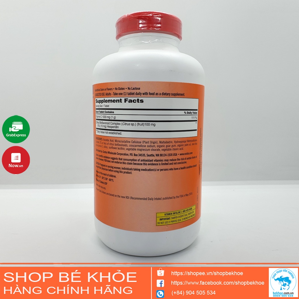 Vitamin C Kirkland - Viên Ngậm Vitamin C 1000mg, 500mg, Kirkland Signature Cheweble 500v