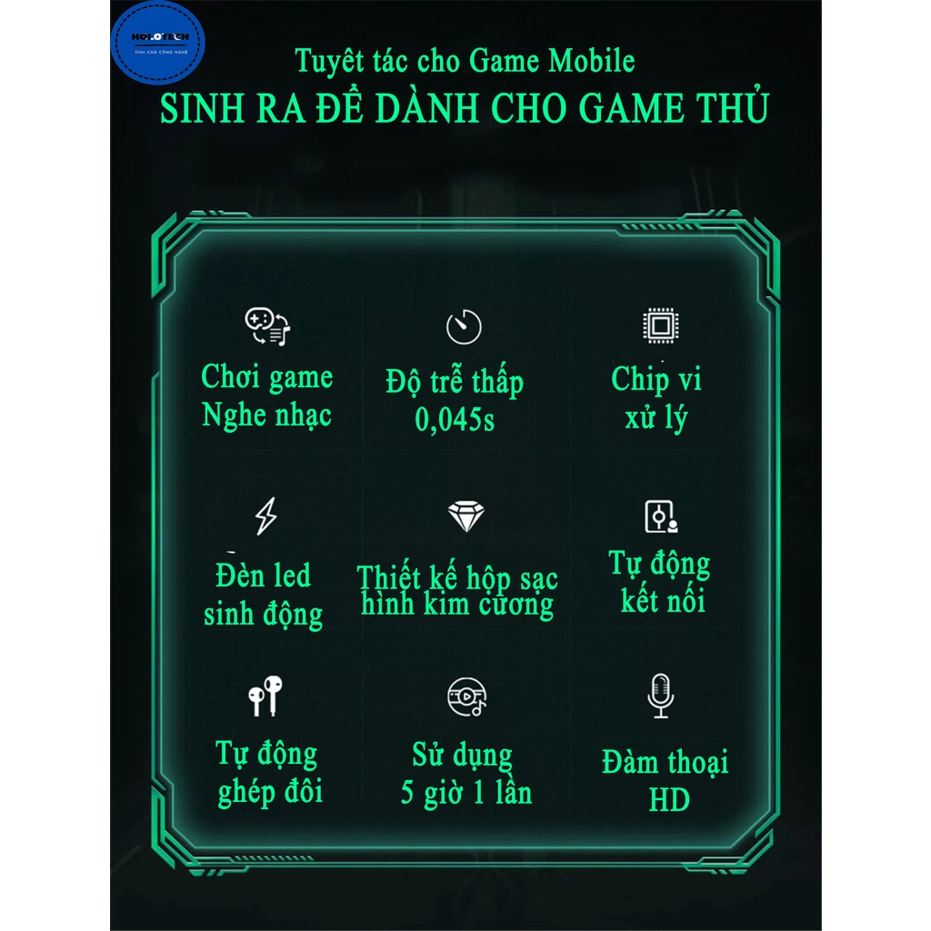 Tai nghe bluetooth không dây HOLOCOM Gaming P30 Max có đèn led ,Tai nghe chơi game có độ trễ âm thanh cực thấp