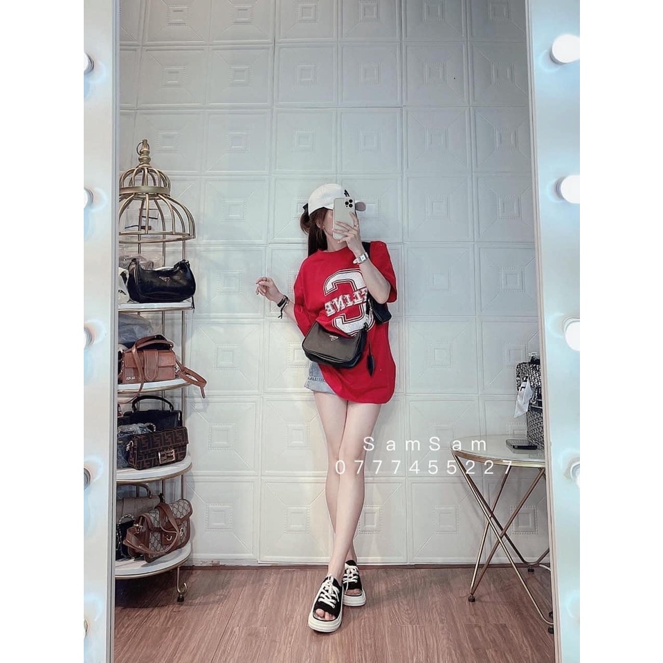 Áo thun nữ phông cotton cổ tròn CELE màu đỏ hot trend 2022 from rộng dáng giấu quần