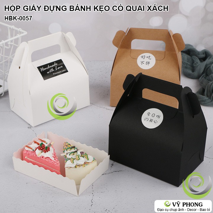 HỘP ĐỰNG BÁNH KẸO QUÀ TẶNG GIẤY KRAFT / TRẮNG CÓ QUAI XÁCH HỘP CRAFT ĐỰNG BÁNH KEM BÁNH CUỘN  HBK-0057