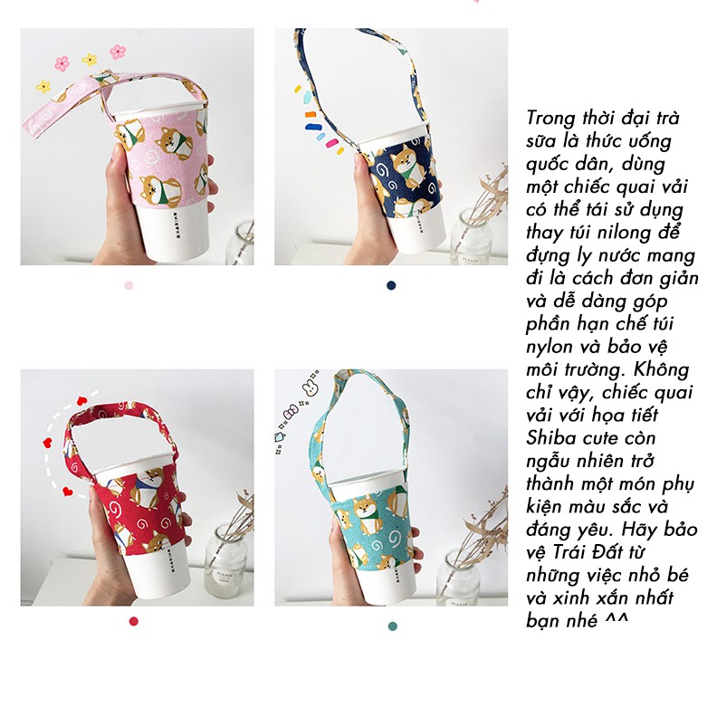 Quai Vải Xách Ly Cốc Nước và Trà Sữa Chó Shiba Phong Cách Nhật Bản Đáng Yêu Tiện Dụng | BigBuy360 - bigbuy360.vn