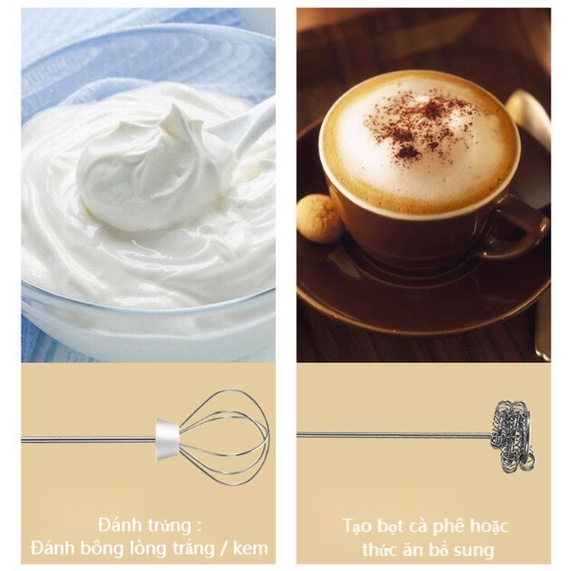 Máy đánh trứng, đánh sữa, đánh bọt cafe cầm tay mini bằng điện không dây