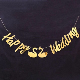Chữ Happy wedding nghiêng Ánh kim