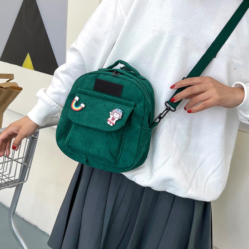 Ba Lô Đi Học / Du Lịch Vải Nhung Kẻ Thời Trang Cho Nữ