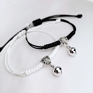 Vòng tay đôi nam nữ dây sáp Hàn Quốc có thể điều chỉnh mix chuông lục lạc cá tính.