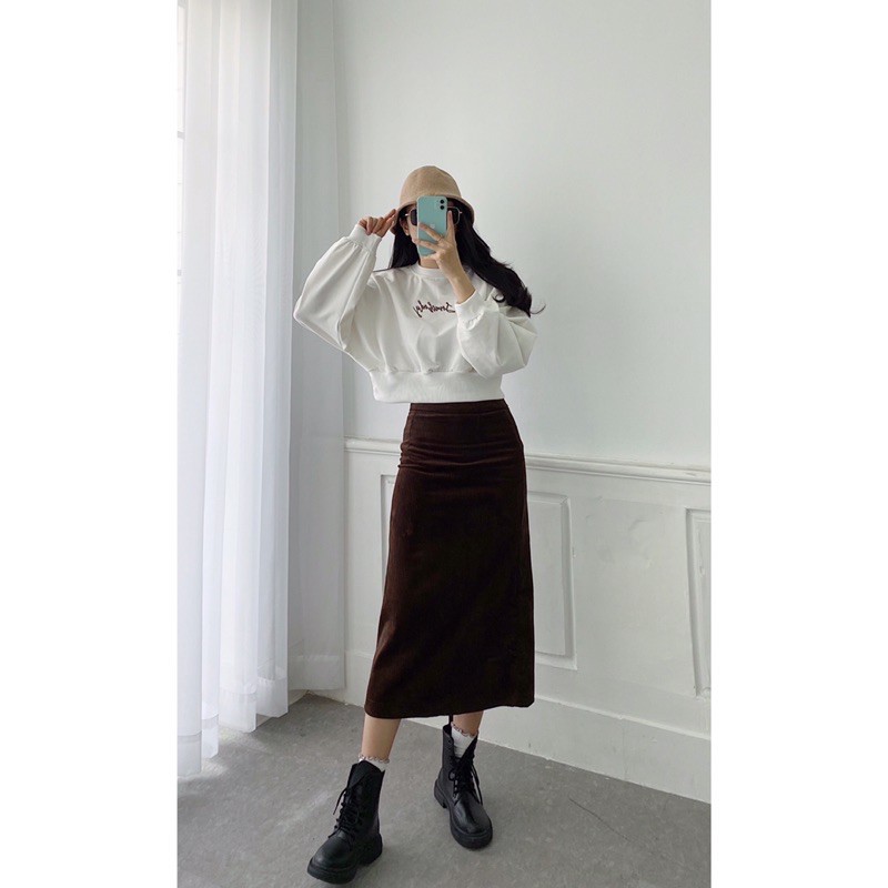 Chân váy midi nhung