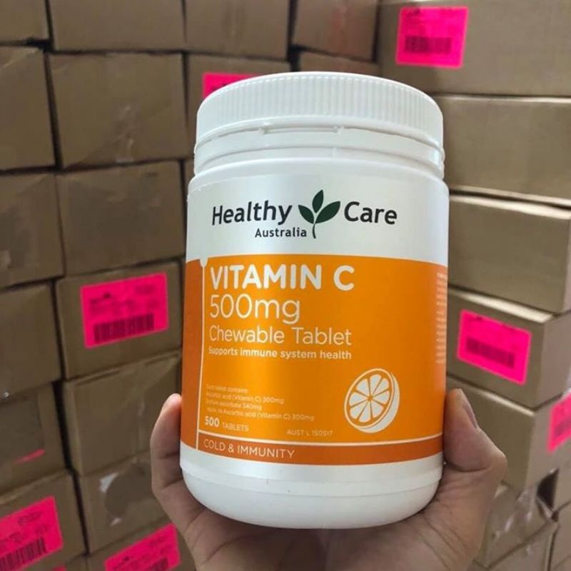 Viên uống vitamin c trắng da, tăng sức đề kháng dạng viên ngậm Healthy Care 500mg 500 viên