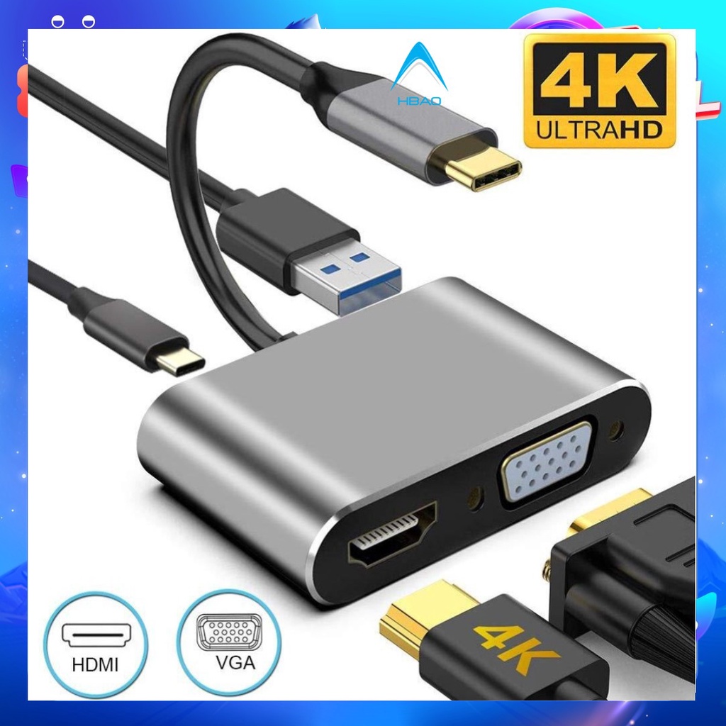 Cáp chuyển USB Type-c ra 4 cổng HDMI/ VGA/ USB và cổng sạc - 1-4