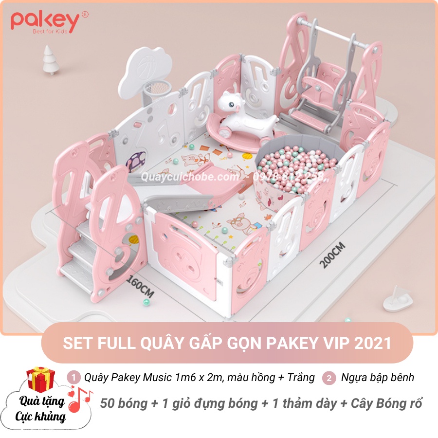 Quây cũi nhựa gấp gọn Pakey Music set FULL VIP cầu trượt, xích đu , ngựa, bóng rổ giá tốt nhất, thiết kế mới