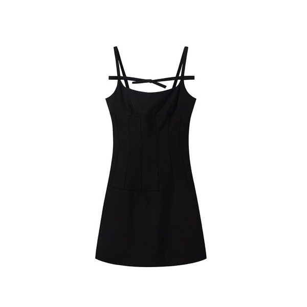 Đầm trắng 2 dây, Váy 2 dây đơn giản dáng xòe phối nơ