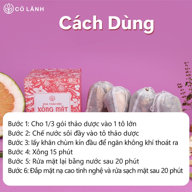 Hoa thảo dược xông mặt Cỏ Lành - 4 gói 12 lần xông giúp trắng sáng, làm sạch sâu da