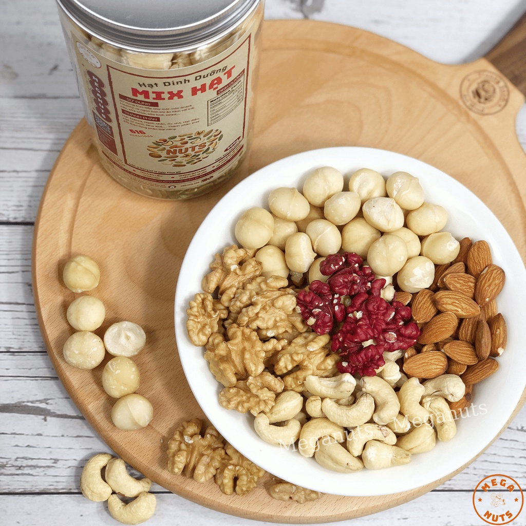 Hạt Dinh Dưỡng mix 6 loại hạt 500g Đã Sấy Chín Ăn Liền - Hạt Nhập Khẩu Cao Cấp siêu ngon Meganuts