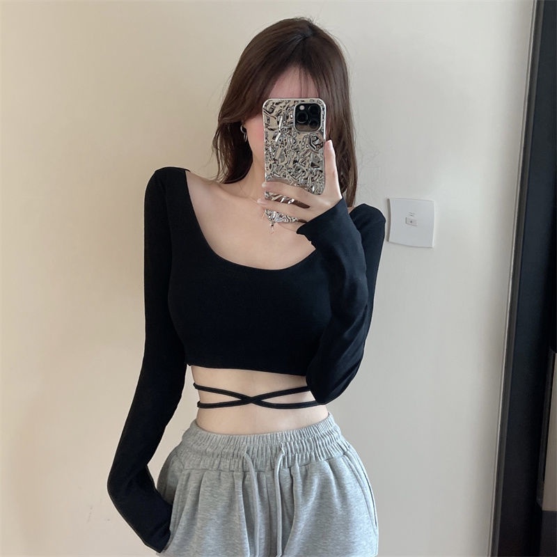 Áo Thun Lửng Tay Dài Thiết Kế Mới Quyến Rũ Thời Trang Dành Cho Nữ