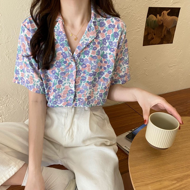 Áo Sơ Mi Ngắn Tay Dáng Rộng In Hoa Thời Trang Mùa Hè Mới Cho Nữ