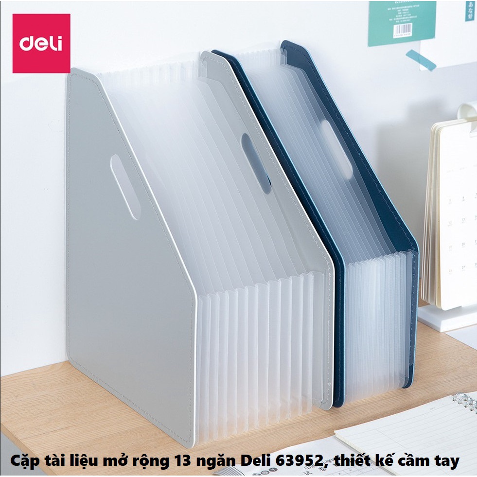 Cặp tài liệu mở rộng A4 8 ngăn Deli - có nút cài - 5735 - dễ dàng mang theo - vpp Diệp Lạc (sỉ/lẻ)