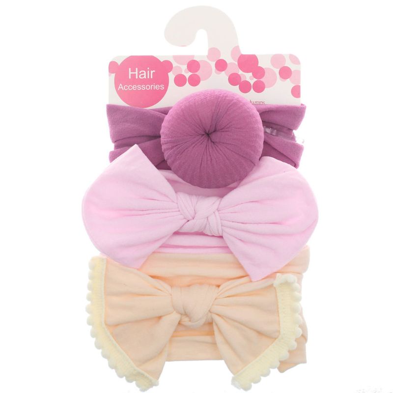 Bộ 3 Băng Đô Cài Tóc Bằng Nylon Mềm Màu Trơn Dễ Thương Cho Bé Gái