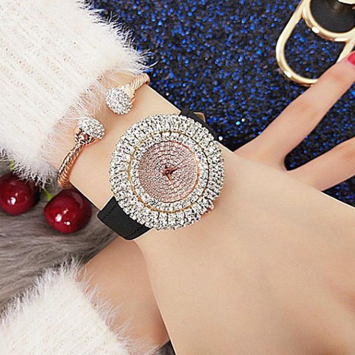 Đồng hồ nữ halie đính đá dây da đỏ