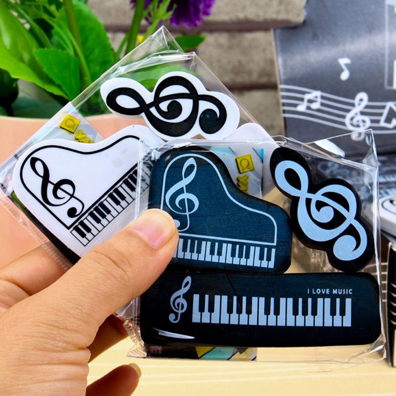 Set 3 đồ tẩy hoạ tiết hình đàn piano có nốt nhạc dễ thương