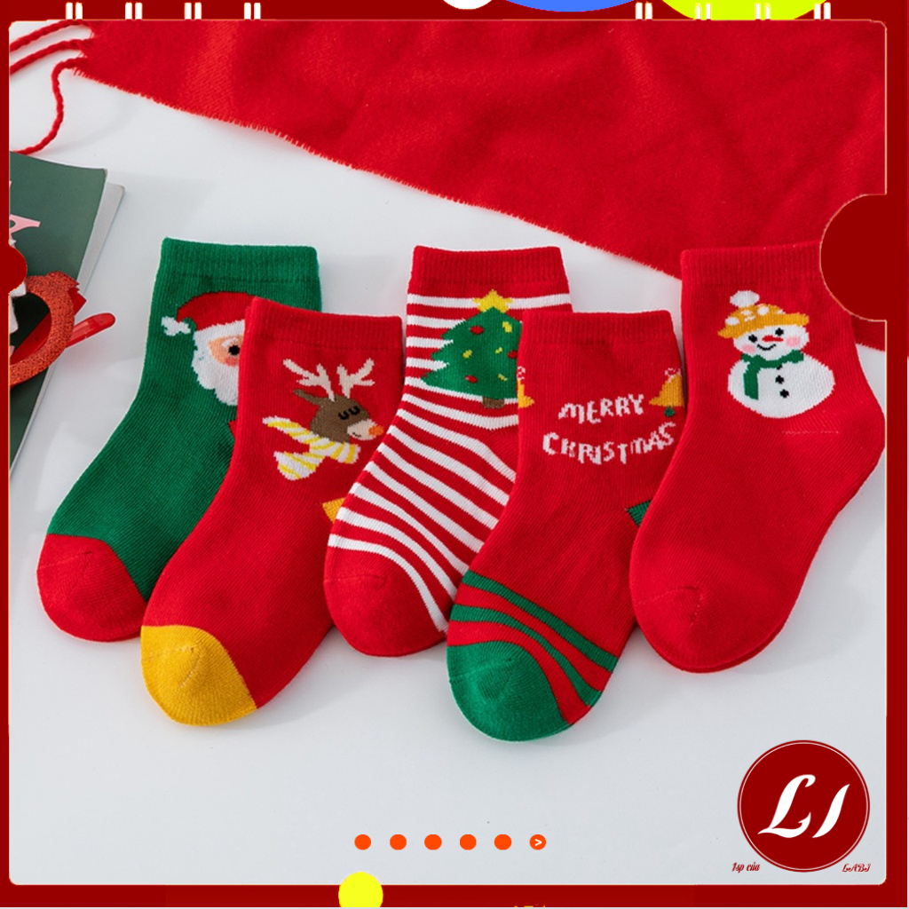 SET TẤT NOEL cổ cao hàng đẹp cho bé tặng Chun xoắn nhỏ nhắn cho bé 3-10 tuổi