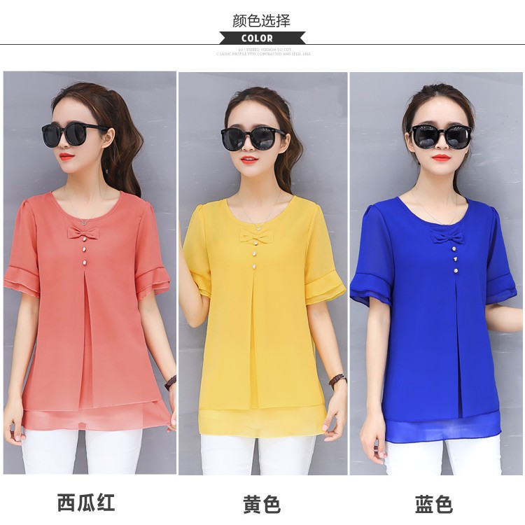 Áo Kiểu Chiffon Tay Ngắn Thời Trang Mùa Hè Cho Phụ Nữ Trung Niên 30-40 Tuổi