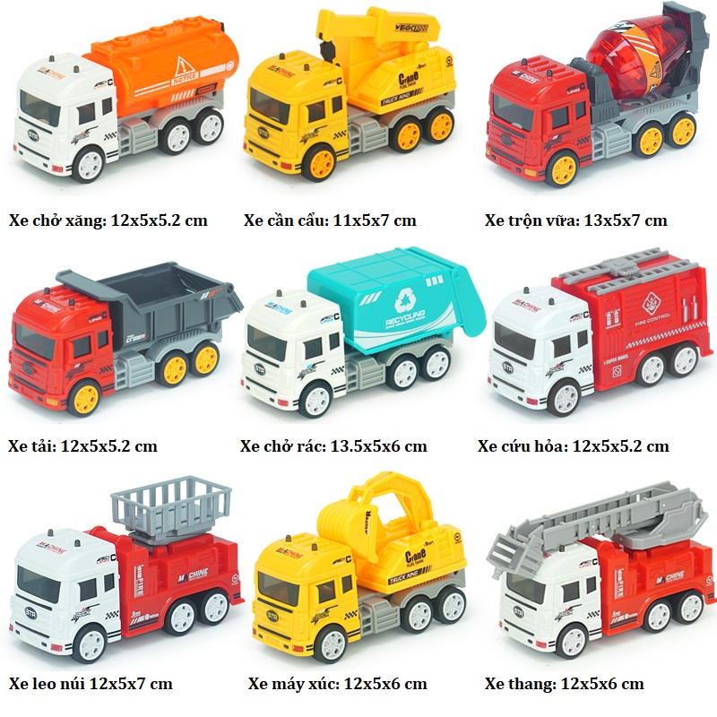 Bộ đồ chơi 9 xe ô tô mô hình đủ loại cho trẻ em đóng hộp đẹp thích hợp làm quà tặng cho bé