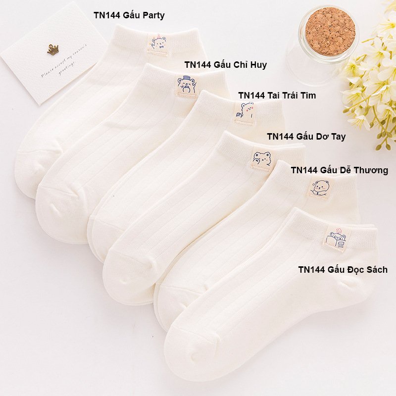 Tất nữ cổ ngắn Mivino vớ trắng cổ thấp họa tiết hoạt hình dễ thương TN144
