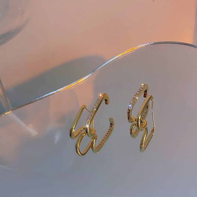 Khuyên Tai Hai Lớp Đính Kim Cương Thời Trang Hàn Quốc Chất Lượng Cao