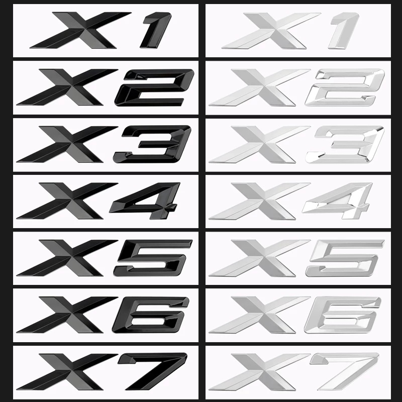 Miếng Dán logo 3D Màu Đen Bạc Trang Trí Cốp Sau Xe Hơi BMW X1 X2 X3 X4 X5 X6 X7 GT