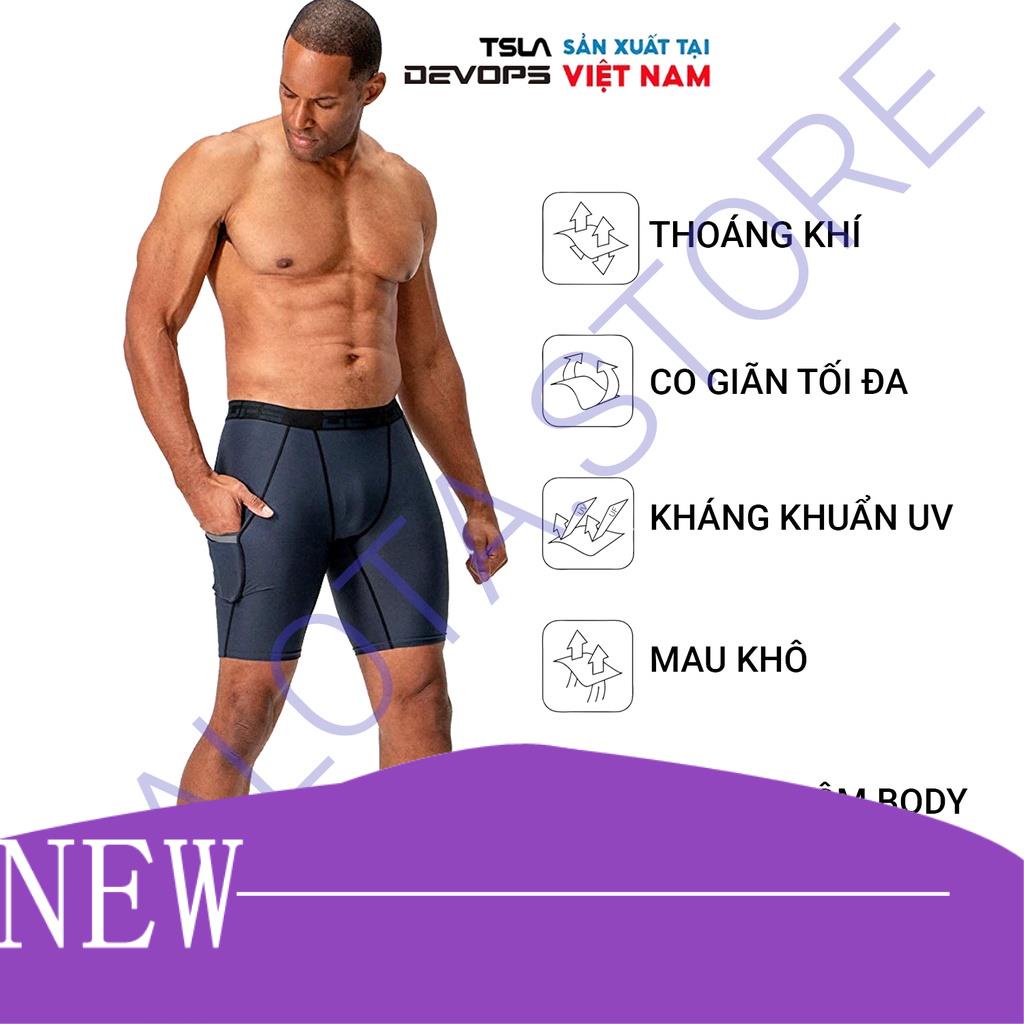 Quần legging nam ngắn Devops CÓ TÚI form ôm lưng thun cao bó cơ combat tập gym chơi thể thao đá bóng yoga