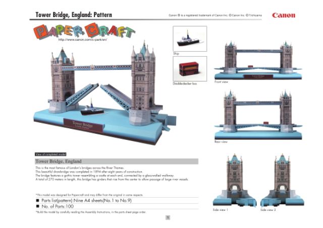mô hình giấy công trình cầu tháp London