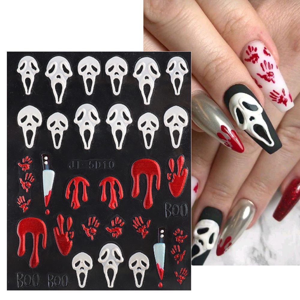 Nhãn Dán Trang Trí Móng Tay Họa Tiết Halloween 5D Độc Đáo