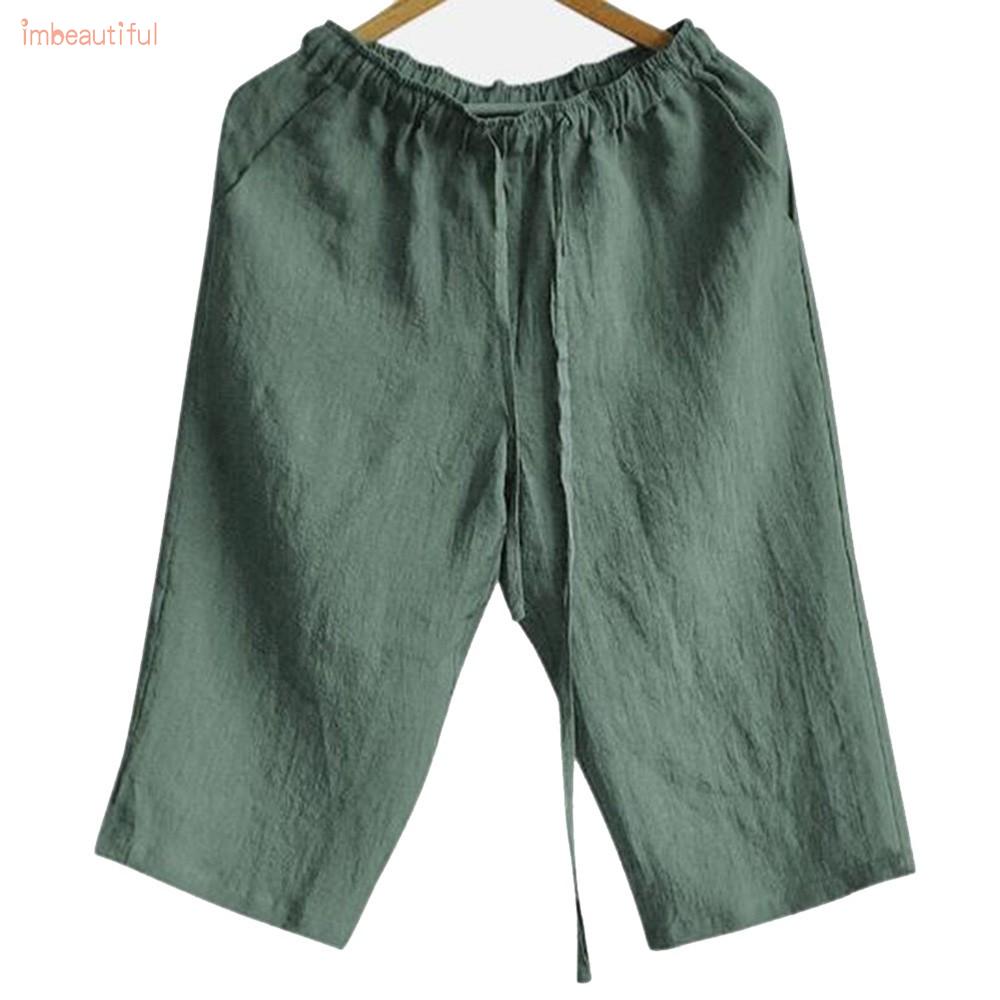 IMBUTFL-Pants Loose Mens Short Pants Shorts Summer Trousers Baggy Cotton Linen-Ready Stock