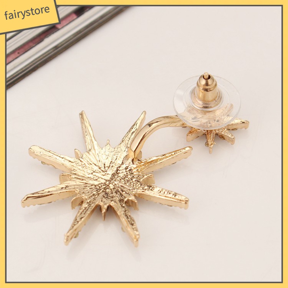 1 Khuyên Tai Hình Bông Tuyết / Lục Giác Đính Đá Thời Trang