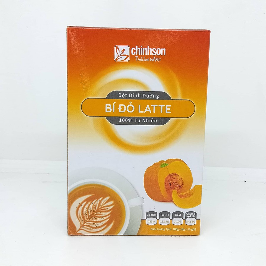 Bột Bí Đỏ Latte Chính Sơn 180g (18g x 10 gói) - Bột ngũ cốc hoà tan, bột uống liền, Hàng chính hãng, 100% tự nhiên