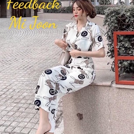 Set bộ áo croptop + quần dài lưng cao khóa kéo bên eo họa tiết chất vải siêu mát hack dáng người mặc