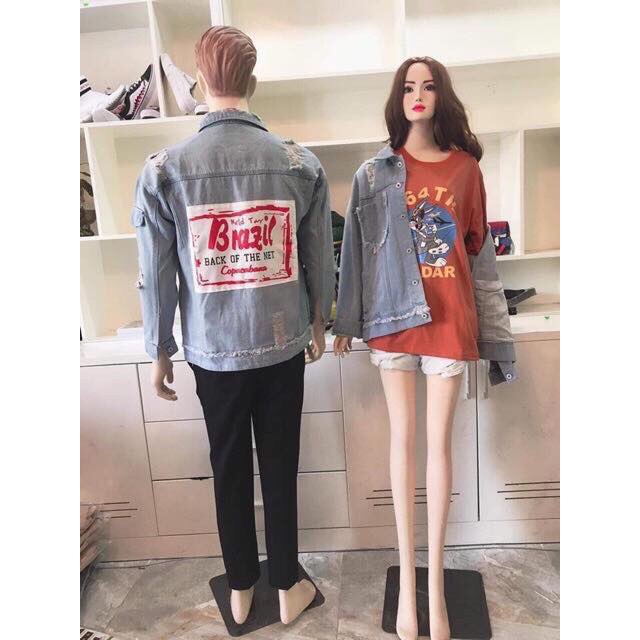 Áo khoác Jean Nam nữ, Khoác Rin Jeans Jean Nam Nữ Màu Xanh Đen Chất Unisex kiểu BRAZIL