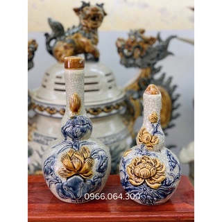 Nậm rượu men rạn 2 bầu- hũ đựng rượu men rạn bát tràng